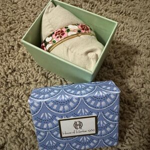 House of Harlow 1960 Pink, White & Green Floral Enamel Bangle